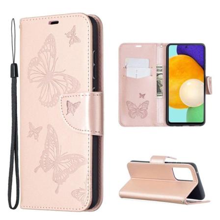 Butterfly Samsung Galaxy A52 5G Flip etui - Rødguld Pink