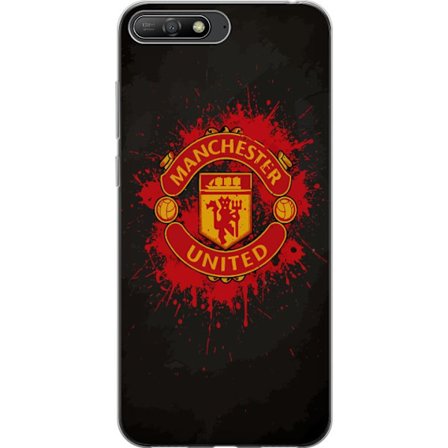 Kompatibelt Mobildeksel til Huawei Huawei Y6 (2018) Manchester United logo i rød og gul farge med røff sportslig bakgrunn