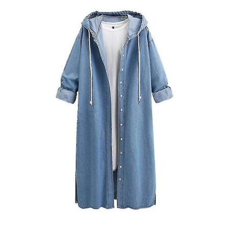 Dam Baggy Denimjackor Långärmad Dragsko Trenchcoat Höst Hoodies Overcoats Light Blue S