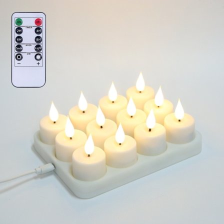 Genopladelige LED fyrfadslys med fjernbetjening, varm hvid, sæt med 12, skaber hygge uden fare