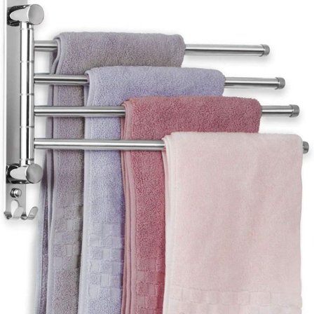 Rustfritt stål håndkletørke bad svingbar 4-armet håndkletørke veggmontering 33CM