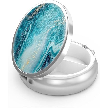 Tredelt pilleeske i metall - Bærbar medisin- og vitaminoppbevaring for lomme eller veske - Unik gave i blått kvikksand