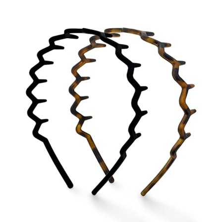 Hårbøjler, Bølgeformet hårbøjle af genbrugsplast med tænder, Hårbøjle til kvinder og mænd, 2 stk. (Sort og Brun)