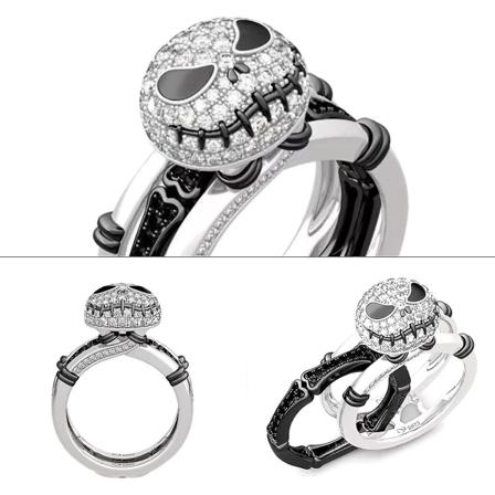 2022 Black And White Nightmare Before Christmas Ring, 2 i 1 J-ack Skellington Rhinestone Finger Ring Halloween Dekor SIZE 9
