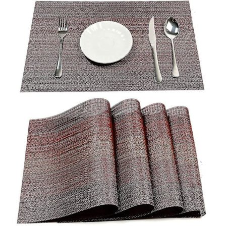 Bordskåner Sæt Til Spisebord Plastik Vævet Vinyl Bordskåner Tør Af Ikke-Skridsikker Varmebestandig Vaskbar Køkkenbordskåner (a-rød, 6) (shikai)-yuhao