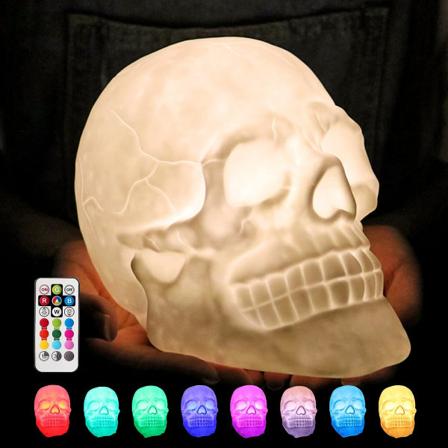 Nattlampa för barn, USB-laddning med fjärrkontroll, Halloween-skallebordsdekoration, dekorativ present