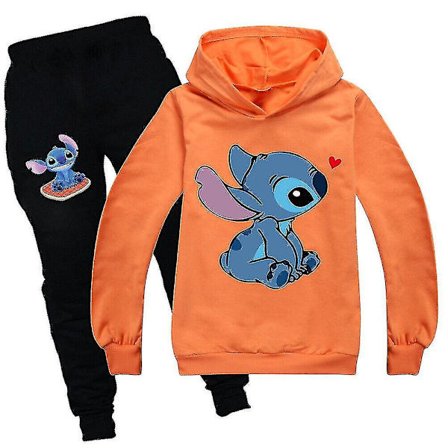 Lilo Stitch Treningsdress 2-delt Hettegenser Bukser Outfit Set Sportsklær for barn
