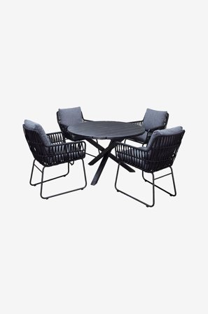 LifestyleGarden - Bord Ø 112 cm & 4 stk Mikado-stoler - Svart - Spisegrupper - Fra Homeroom
