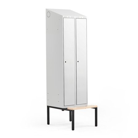 Kleiderspind CLASSIC mit Sitzbank, 2 Module, 2290 x 600 x 550 mm, grau