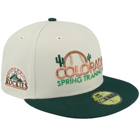 New Era - MLB Beige fitted Caps - Colorado Rockies Trinity 59FIFTY 93 Spring Training Stone/Dark Green Fitted @ Hatstore