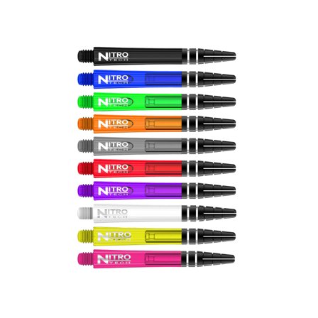 Red Dragon Darts Nitrotech: 9 Polycarbonate Dart Shafts, Short/Medium, Black/Blue/Green, Flight Locking System, Professional