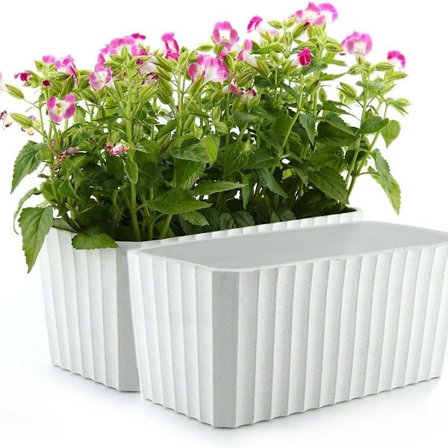 Sæt med 2 selvvanding rektangulære hvide blomsterkasser