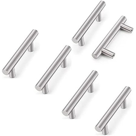 (Pow yeah!) 6 stk. rustfri stål køkkenhåndtag til skabe, c/c 64 mm, T-håndtag til skabslåger og køkkenlåger