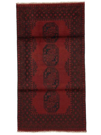 Anudada A Mano Afghan Fine Alfombra 102X194 De Lana Negro/Rojo Oscuro Pequeño