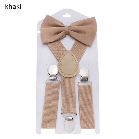 1 set Barnhängslen Elastiska hängslen Cow Tie Bälten KHAKI