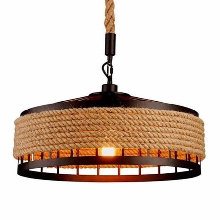 Retro hemp rope pendant lamp - Black metal ceiling lamp for hallway, kitchen, 220V E27_TF_TF