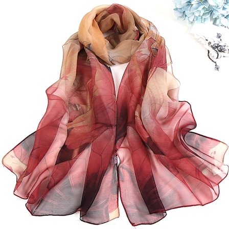 Tynt sommerskjerf, nakkeskjerf, festlig, sjal, rødt blomstermønster (160x50 cm), dameskjerf, vakker dame