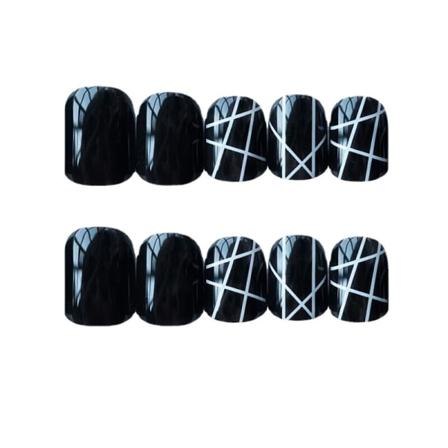 24 stk. Svarte falske negler, medium lengde, full dekning, glossy