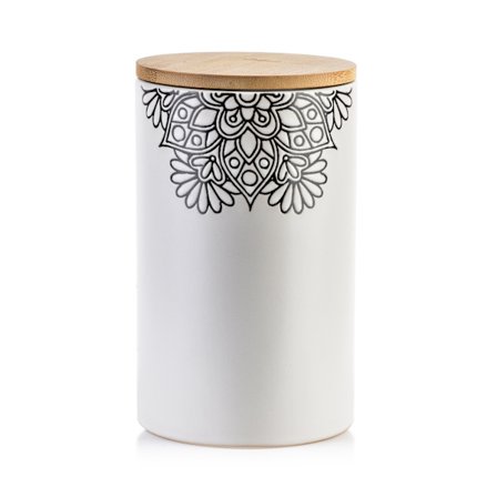 BASIC NATURE keramisk behållare med bambulock 9,5x9,5x16 cm