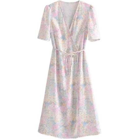 Akvarell Blomst Farge Blonde Splitt Omslag Skjørt Kortermet Kjole