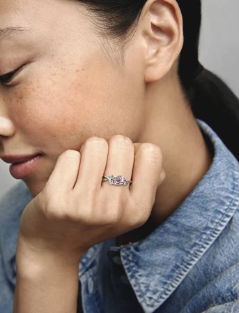 Pandora Disney Beauty And The Beast Rose Sterling Silver Ring With Red And Clear Cubic Zirconia - Red - 56