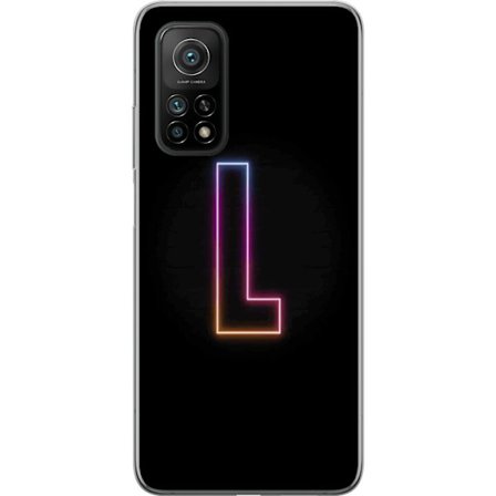 Kompatibelt Mobildeksel til Xiaomi Xiaomi Mi 10T 5G Minimalistisk neonbokstav L i mykt fargeskiftende lys mot svart bakgrunn med ren grafisk estetikk