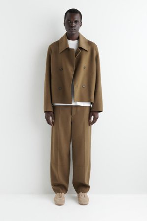 COS Men's Double Faced Wool Barrel Leg Trousers in Brown