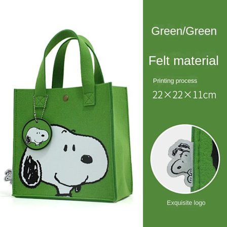 Snoopy Cartoon Filt Bag Handväska grön