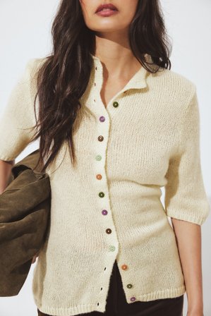 Handpicked x NA-KD - Strikket topp med korte ermer - Strikketopper - Offwhite - XS