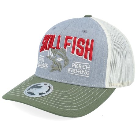 Skillfish - Grå trucker Kasket - Perch C&r Logo 3d 112fp Heather Grey/Birch/Olive A-Frame Trucker @ Hatstore