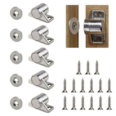 5 Stykker Magnetisk Låge, Magnet Til Dør, Zinklegering, Med Skrue, Sølv, Velegnet Til Skuffer, Køkkenskabe