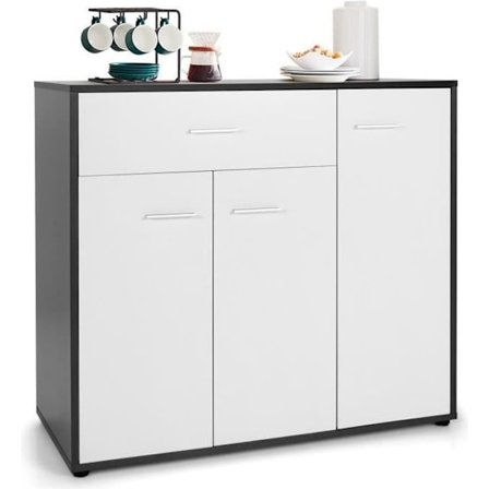 COSTWAY Köksskänk - 2 skåp, stor låda, ställbar hylla - Låg skänk - 88x40x80 CM - Vardagsrum, Matsal - Svart+Vit