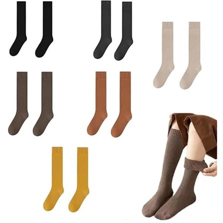 Termiske lægsokker til kvinder, 6 par, ensfarvede, kompressionsstrømper, længde 40-42 cm, fortykkede frotté-lægsokker, velegnede til efterår og vinter