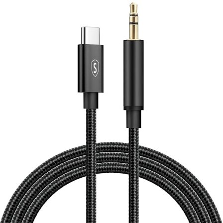 SiGN USB-C till AUX 3.5mm Audio/Ljudkabel, 1m - Svart/Nylon