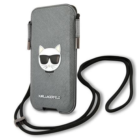 Karl Lagerfeld Saffiano Ikonik Choupette Head 6.7" Halsbandsfodral - Grå