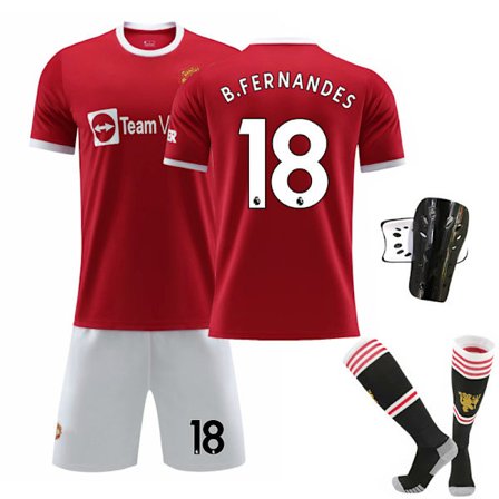 21-22 Ny Red Devils Hjemme Nr. 7 Ronaldo Trøje Nr. 6 Pogba Fodboldtrøje Sæt Nr. 18 Stjerne med Originale Sokker