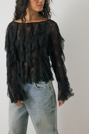 NA-KD Topp med spets och volang - Festtoppar - Svart - XS (EU 32)