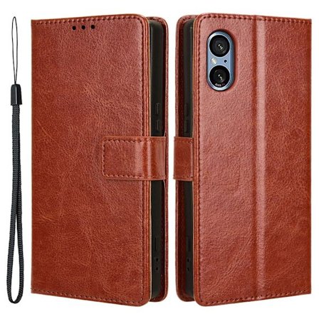 SKALO Sony Xperia 5 V Flip Cover m. pung i PU-læder - Brun