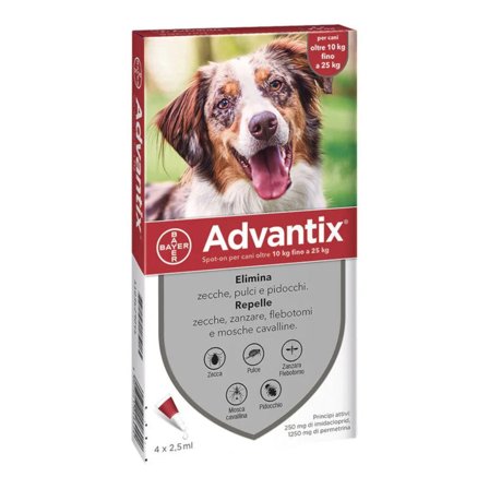 Advantix Spot On Per Cani da 10 A 25 Kg Soluzione 4 Pipette da
