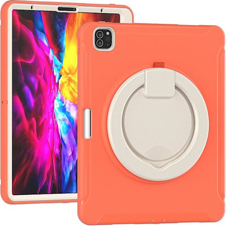 Nytt fodral till Ipad Pro 12,9 tum 2020/2018 med roterande stativ, stöttåligt, kameraskydd(Korallorange)