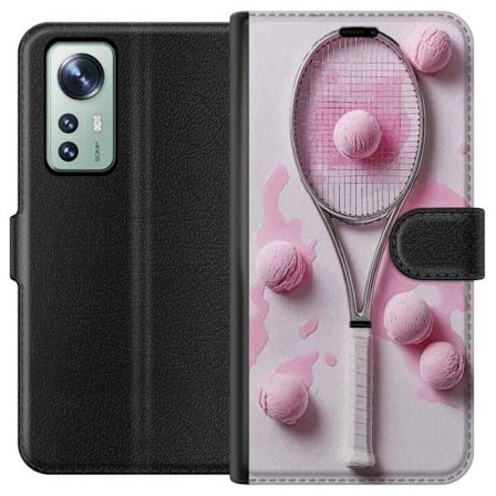 Kompatibel Tegnebogsetui til Xiaomi Xiaomi 12 Rosa glaskugler og tennisketsjer i et kreativt stillbillede med legende popfølelse og moderne design, d