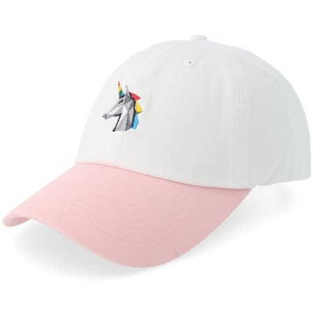 Origami - White unconstructed Lippis - Origami Unicorn Head Washed White/Pink Dad Cap @ Hatstore