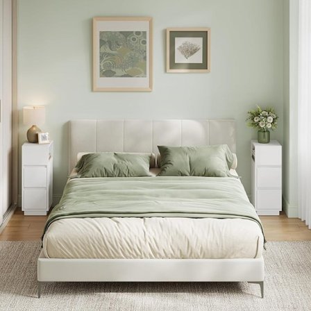 Sæt med 2 natborde med skuffer og hylde – Hvid