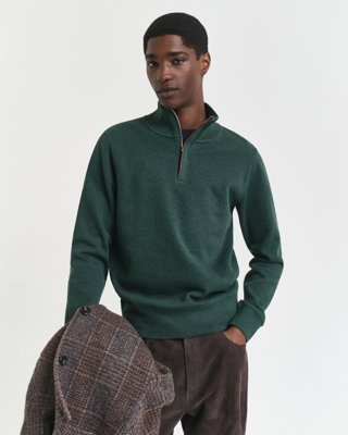 GANT - Collegegenser med half-zip til herre tartan green