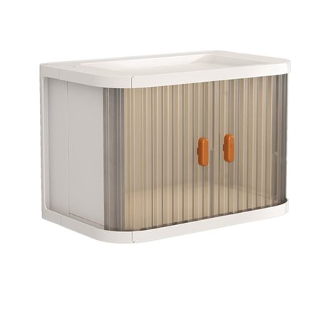 Sammenleggbar skrivebordsboks med 2-veis rullende dør, stabelbar, romslig oppbevaringsbeholder for sminke, kjøkken, 1 stk. (26,8x16,3x18,2 cm)