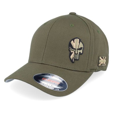 Army Head - Grön flexfit Keps - Uk Army Skull Olive Wooly Combed Flexfit @ Hatstore