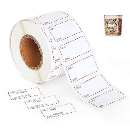 1000 frysetiketter på rulle, självhäftande datetiketter 50x25mm, avtagbara och vattentäta, vita och röda