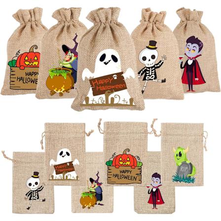 36 kpl Halloween-juuttilahjapusseja, Halloween-pellavajuuttiherkku- ja karkkipusseja ny rill Halloween-juhliin