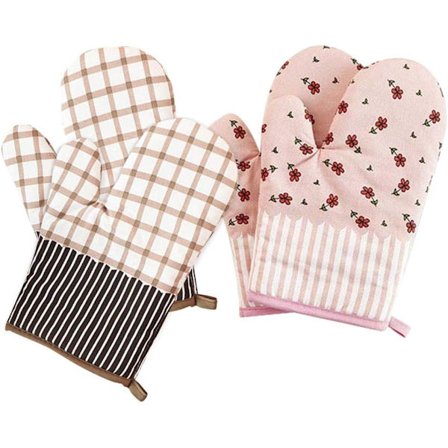 Varmebestandige ovnhandsker, 2 par ovnhandsker køkken ovnhandsker bomuld ovnhandsker bagehandsker til madlavning bagning grillning [BR]