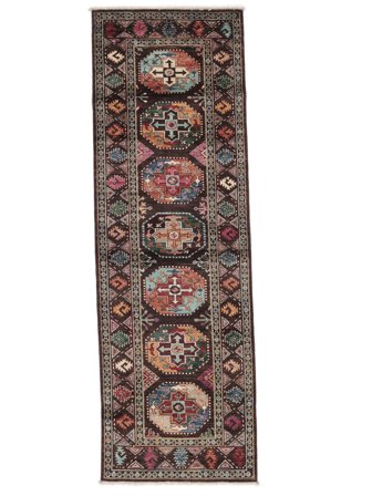 Hand Knotted Shabargan Rug 83X259 Black/Brown